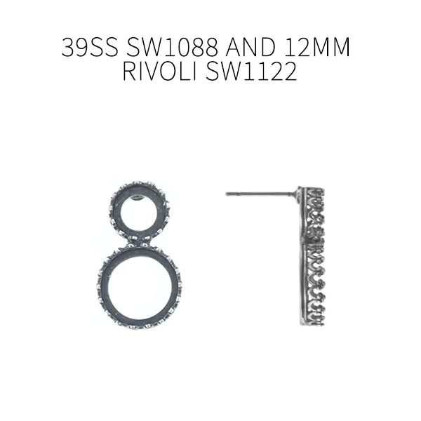 39ss, 12mm Rivoli Crown Open back Stud Earring bases