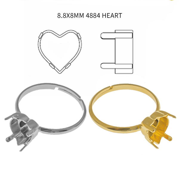 8x8.8mm Heart 4884 setting adjustable thin ring base