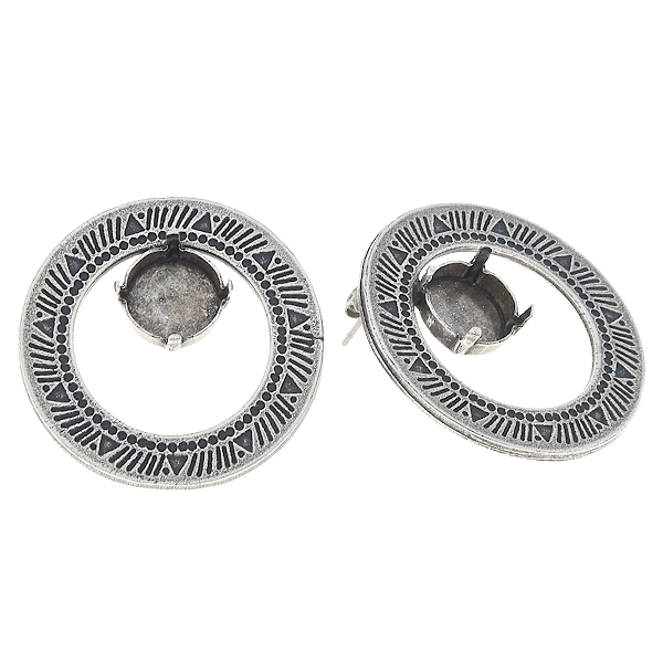 12mm Rivoli in Hollow circle with aztec pattern stud earring base