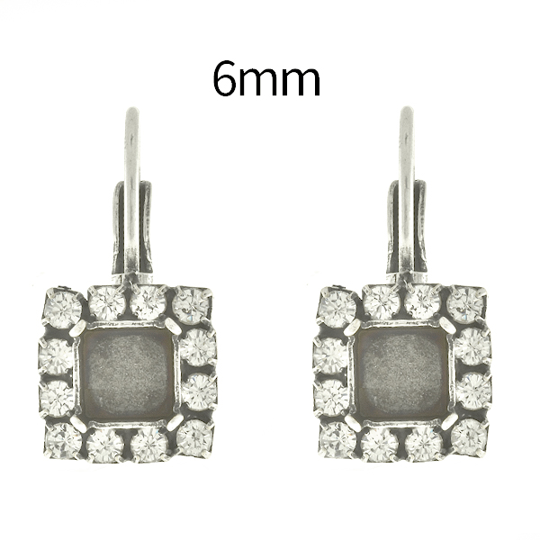 6mm Imperial 4480 Square Lever Back Earring bases with Rhinestoness