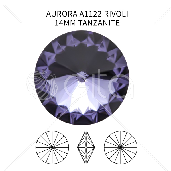 Aurora Crystal 14mm Rivoli A1122 Tanzanite color-4pcs pack 