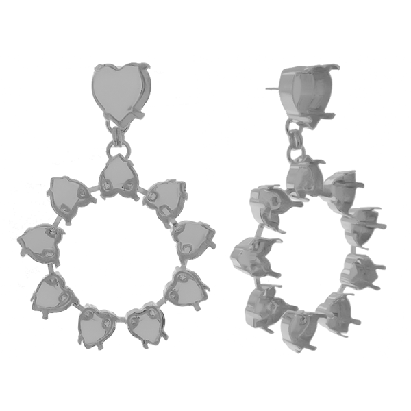 Stud circle hollow earrings base with empty 4884 heart settings