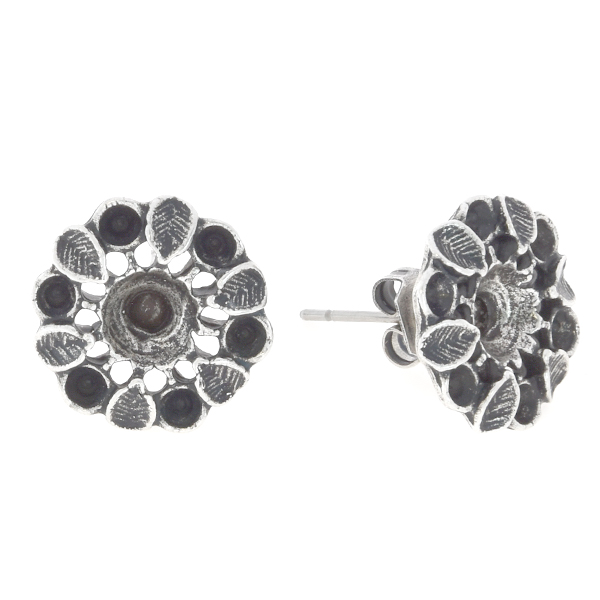 14pp, 24ss Flower with leaves stud earring base