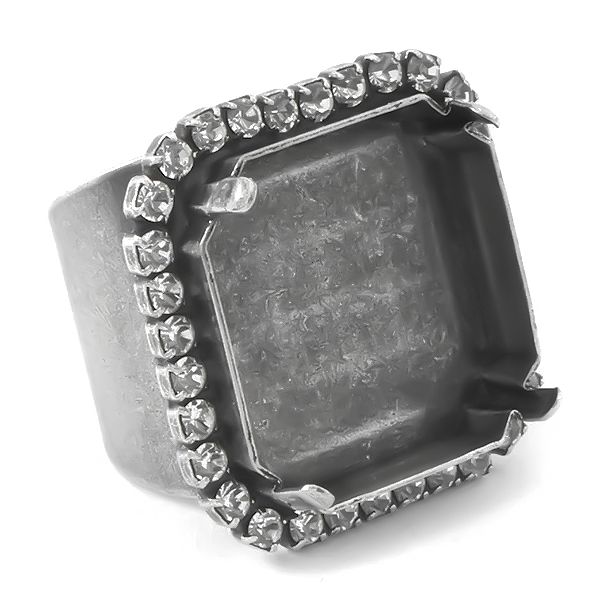 23mm Fancy Square Adjustable Wide Ring base with Rhinestones