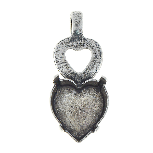 15.4x14mm Heart double pendant base with top loop