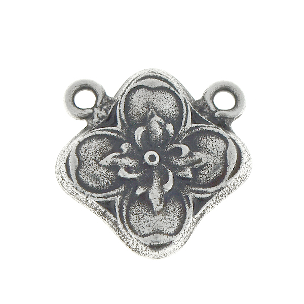 Floral square metal pendant with two top loops