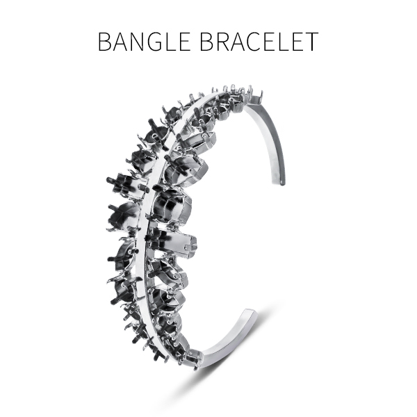 Mixed size settings fancy open bangle bracelet base