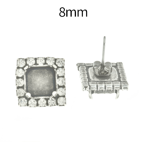 8mm Imperial 4480 Square Stud Earring bases with Rhinestoness