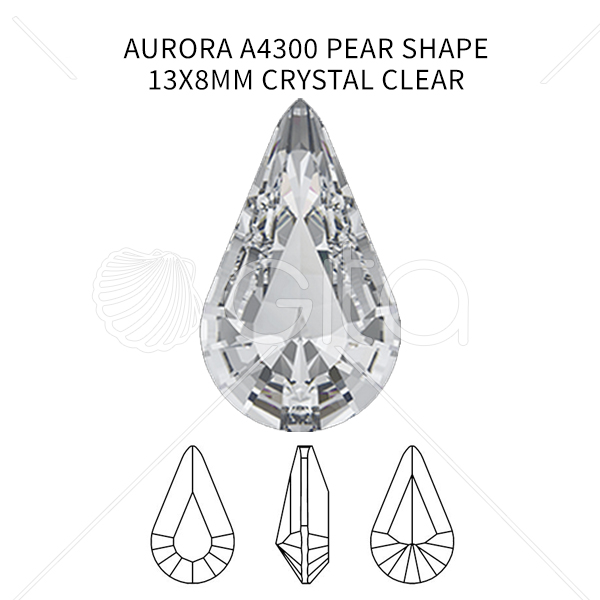 Aurora Crystal A4300 Pear Shape 13x8mm Crystal Clear color-6pcs pack