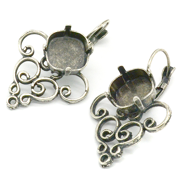 12x12mm Square Lever back Earring base with Filigree element