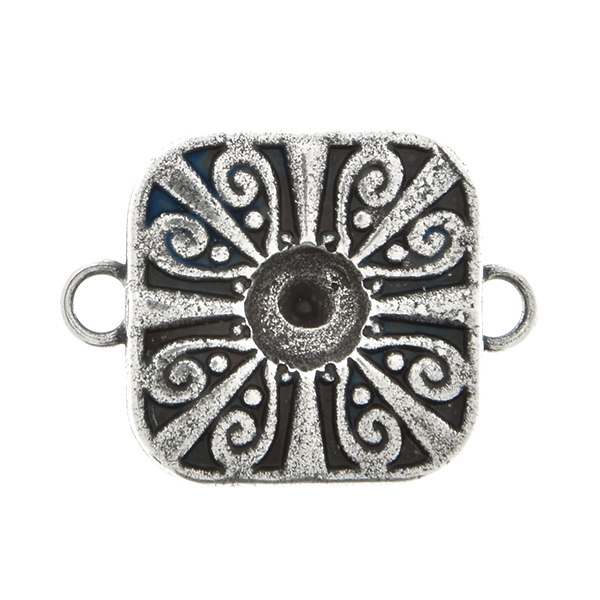 Metal casting Square Chinese ornament element for one 24ss crystal Connector base with two side loops