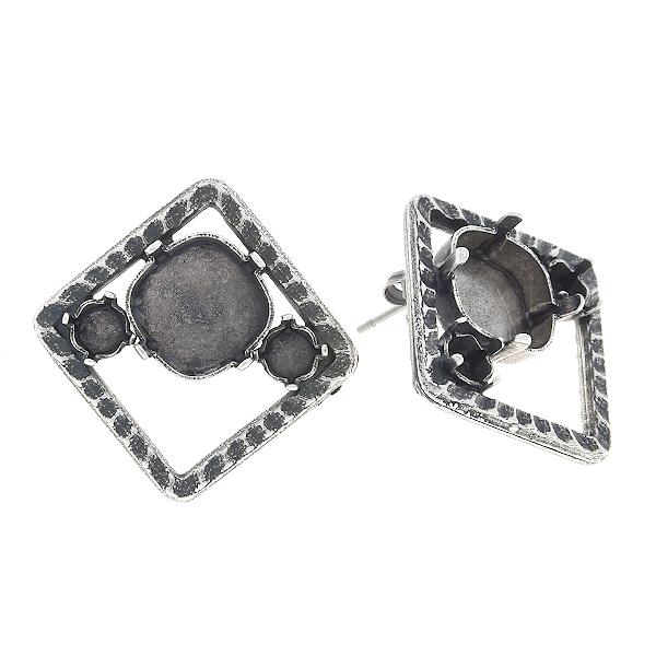 24ss, 12x12mm Square in hollow square stud earring base