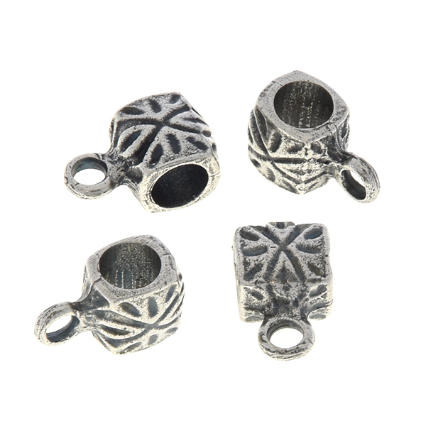 9mm Handmade metal beads with Aztec pattern and loop - 4pcs pack