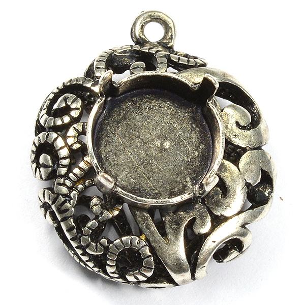 Round Hollow decorated pendant base with 12mm Rivoli 