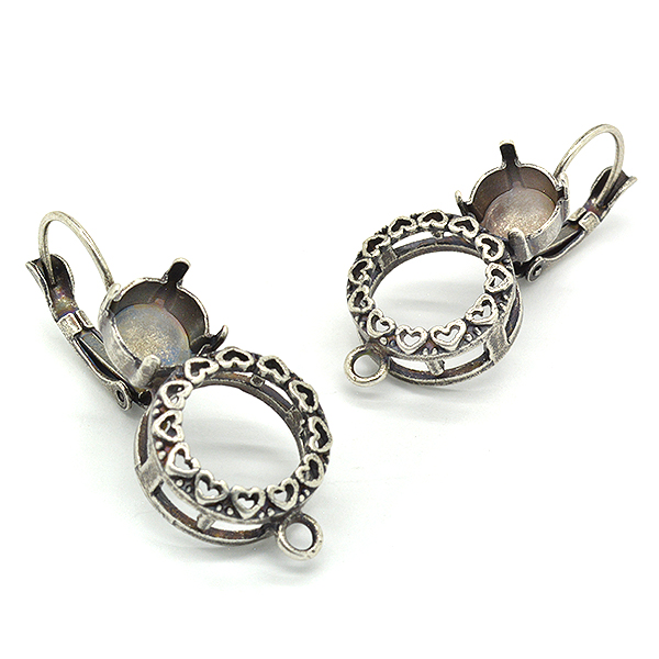 Decorated Rivoli 12mm Setting, 39ss hanging earring bases with one bottom loop