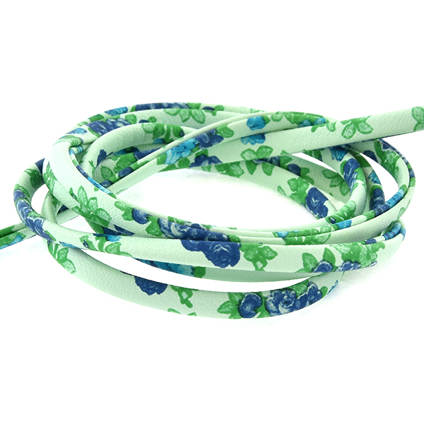 4.5mm Faux Leather Cord with Blue Flowers print - 1 Meter