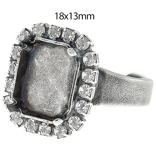 18x13mm Octagon 4610 stone setting, surrounded by Rhinestoness Adjustable ring base 