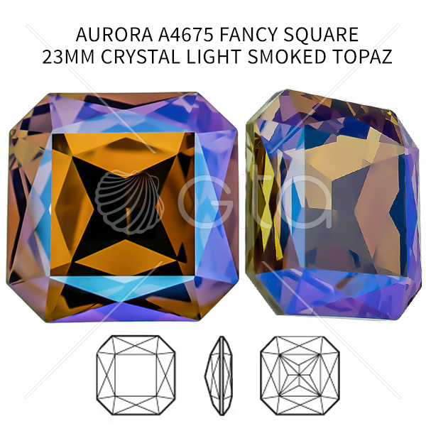 Aurora Crystal A4675 Fancy Square 23mm Light Smoked Topaz Shimmer  color-1pc pack 