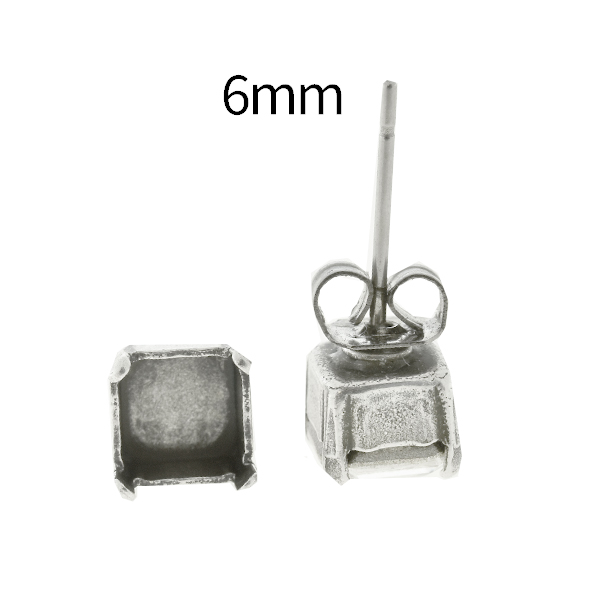 6mm Imperial 4480 Square Stone setting Stud Earring bases