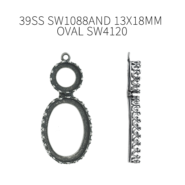 39ss, 13x18mm Oval Crown Open back Pendant base with one top loop