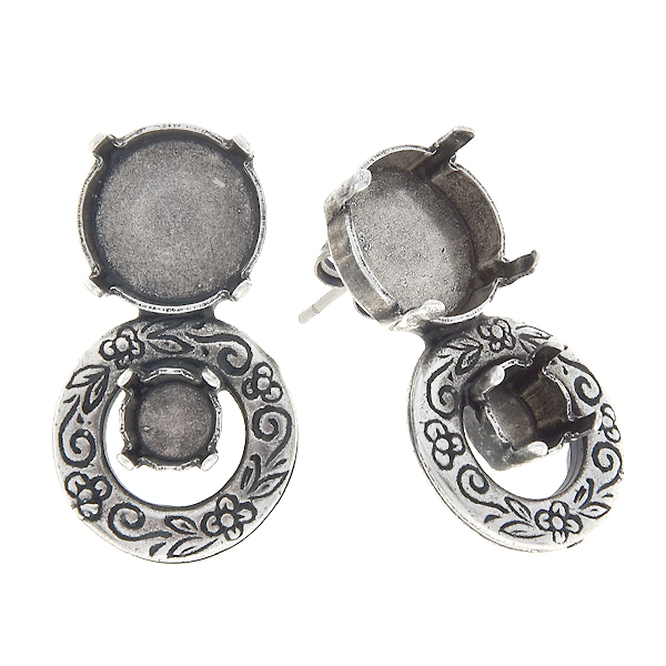 29ss, 12mm Rivoli stud earring base with floral circle
