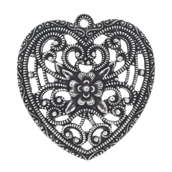 31.4x33.3mm Stamping metal filigree heart with one top loop - 2pcs pack