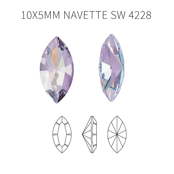 Swarovski 10x5mm Navette 4228 Lavender DeLite Unfoiled Crystals color