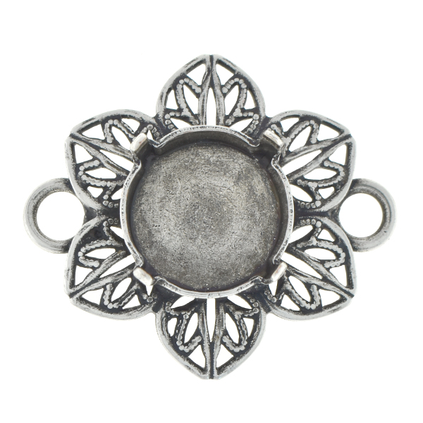 12mm Rivoli Filigree flower pendant base with two side loops