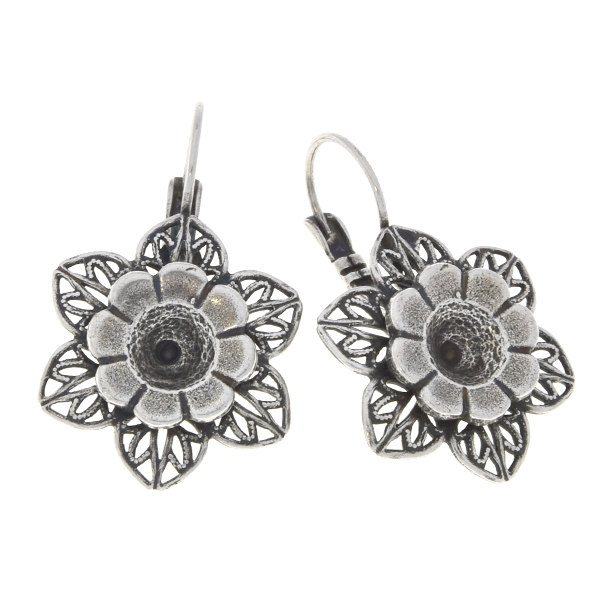 29ss metal flower with filigree petals Lever back earrings bases