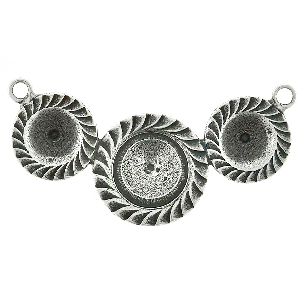 39ss and 12mm Rivoli Jagged ornamental metal casting Pendant base with two side loops