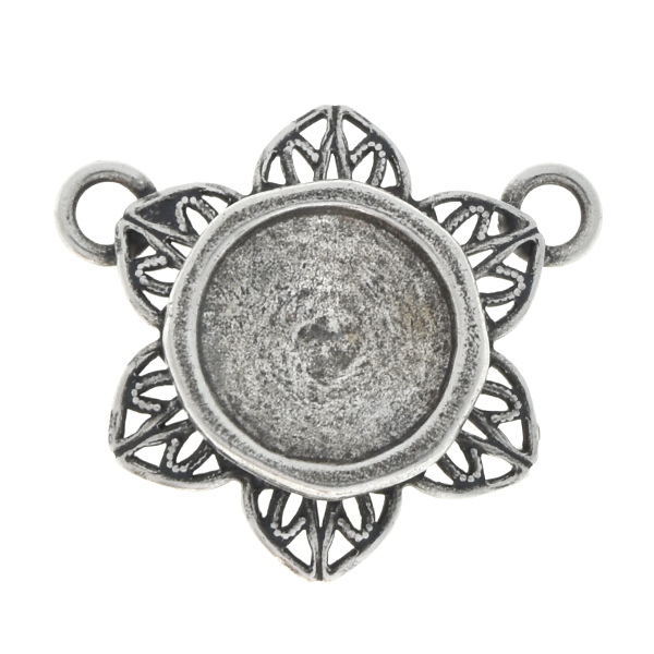 12mm Rivoli metal setting in filigree flower pendant base with two top loops