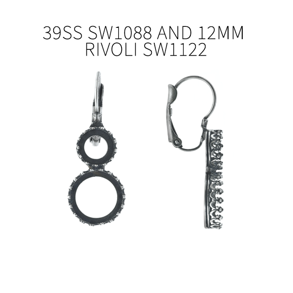 39ss, 12mm Rivoli Crown Open back Lever back Earring bases