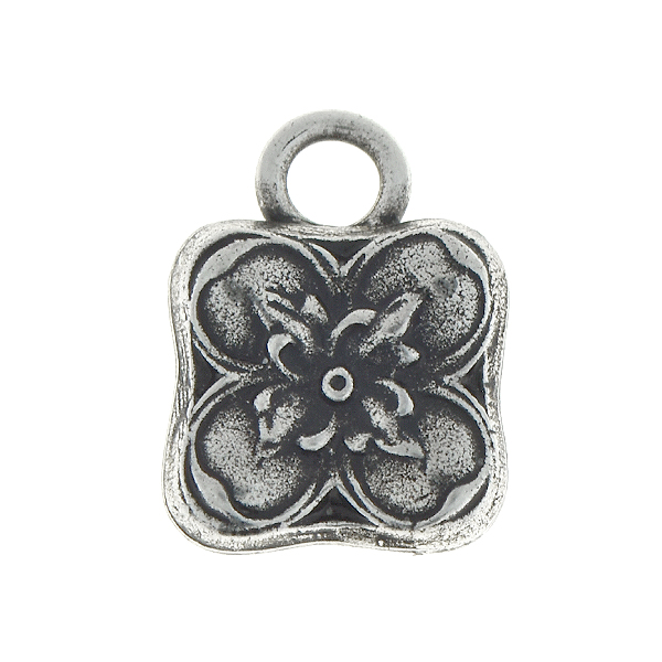 Floral square metal pendant with one 5mm top loop