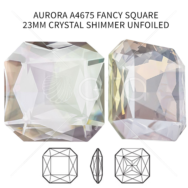 Aurora Crystal A4675 Fancy Square 23mm Crystal Shimmer Unfoiled  color-1pc pack