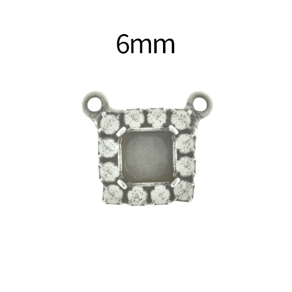 6mm Imperial  4480 Square Stone setting with Rhinestoness and two top loops