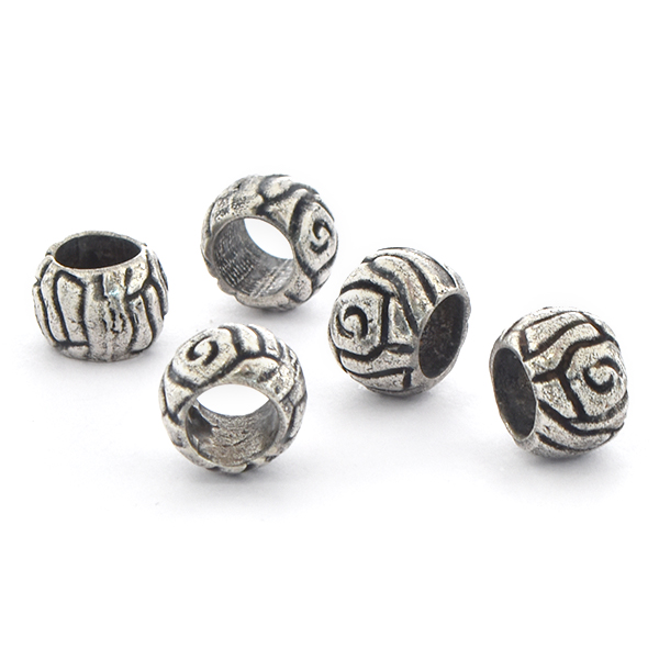 8.5mm Handmade Metal Beads with carved lines - 5pcs pack