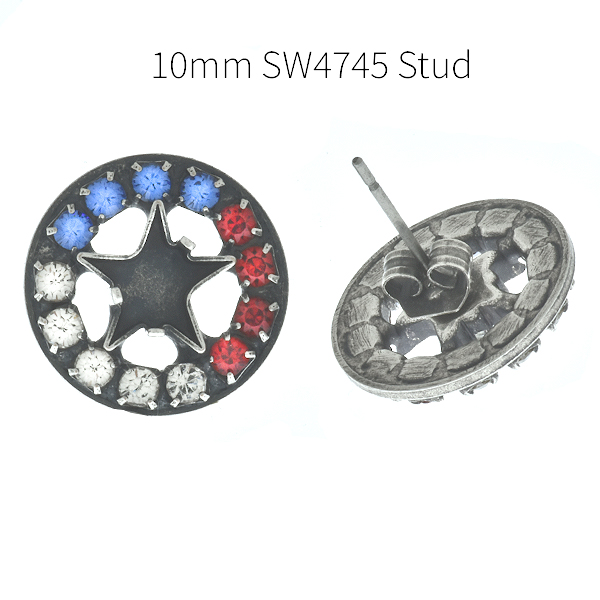 10mm Star and Rhinestones Flag of USA colors Stud Earring bases