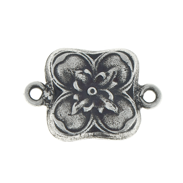 Floral square metal pendant with two side loops