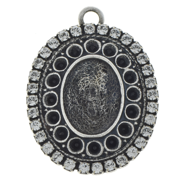 18pp, 14x10mm Oval pendant base with Rhinestones and top loop