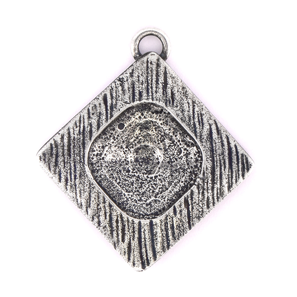 12x12mm Square setting in Lozenge shaped Pendant with top loop
