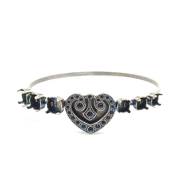 Mixed Stone settings Heart bangle bracelet-65mm inside diameter