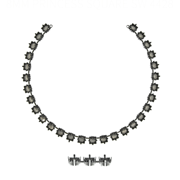 6x6mm Princess Square 4447/4428 empty Cup chain (29 settings) Necklace base with end loops