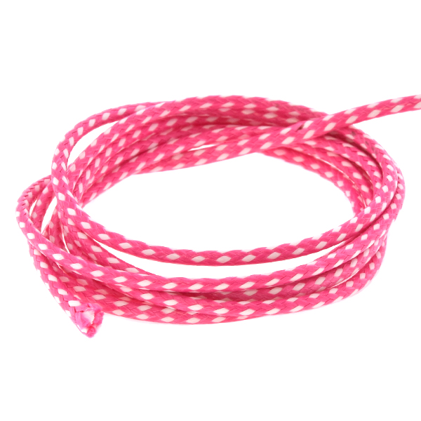 Braided cordage polyester cord rose with white - 1 Meter