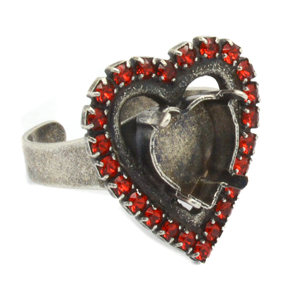 Heart 11X10mm adjustable Ring base with crystals