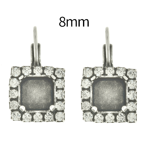 8mm Imperial 4480 Square Lever Back Earring bases with Rhinestoness