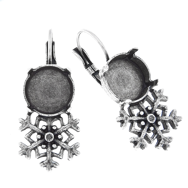 12mm Rivoli stone settings with Snowflake metal casting elements on Lever back Earring bases