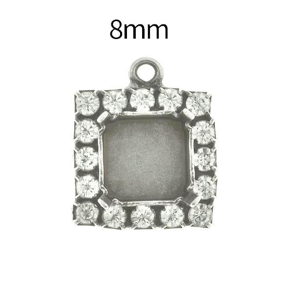 8mm Imperial  4480 Square Stone setting with Rhinestoness and one top loop