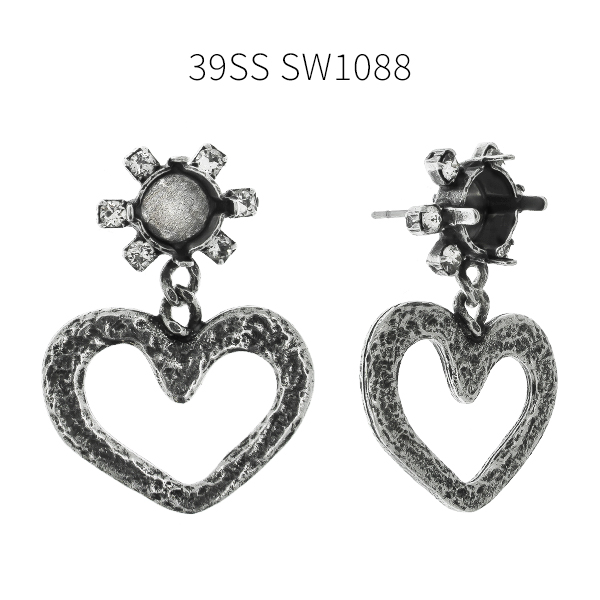 39ss stone setting with Rhinestones and heart shaped elements Stud earring bases