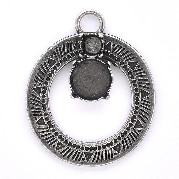 29ss, 12mm Rivoli Hollow Circle with Aztec Pattern Pendant