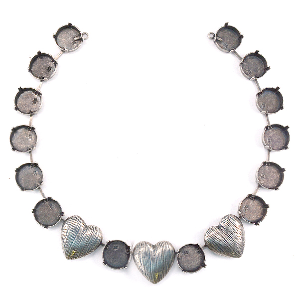 14mm Rivoli Decorated Heart shape Necklace base-17settings